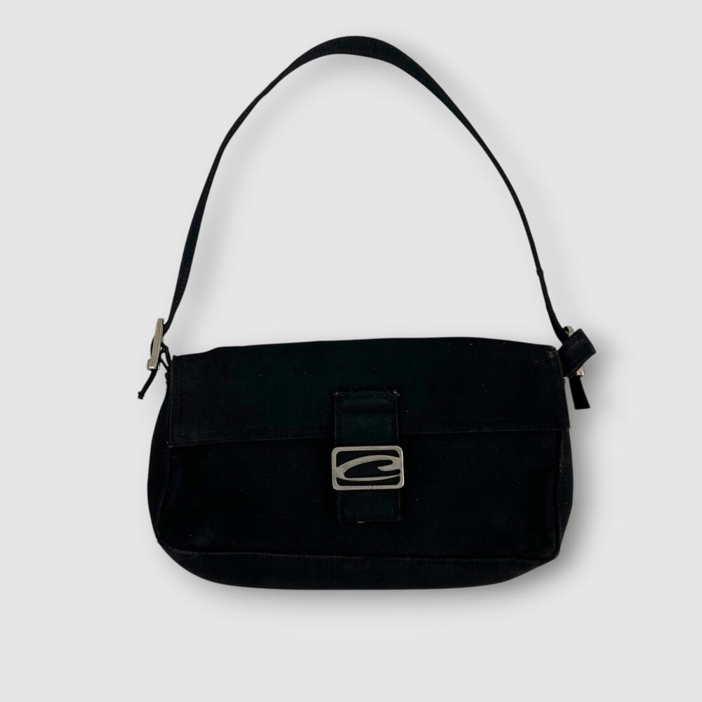 Y2K Candie's Black Baguette Shoulder Bag Silver Logo Hardware Flap Closure Purse